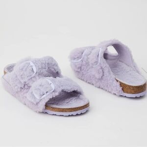 NWT Birkenstock Arizona Big Buckle Teddy Purple Fog Shearling Narrow